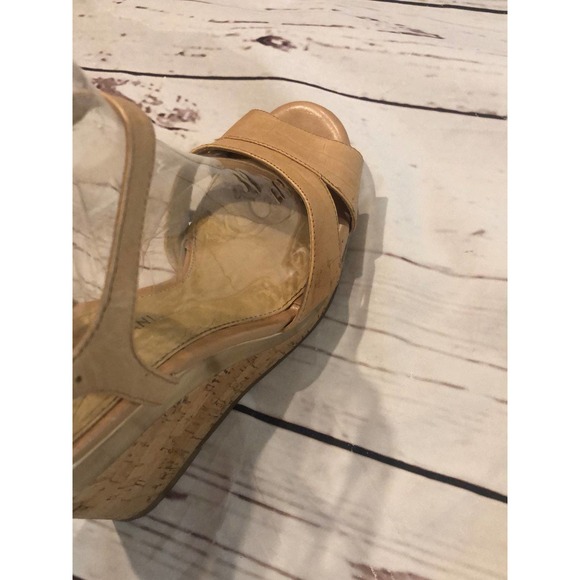 Antonio Melani Beige Cork Heels Platforms Wedge 9.5 tan Leather - Picture 9 of 9